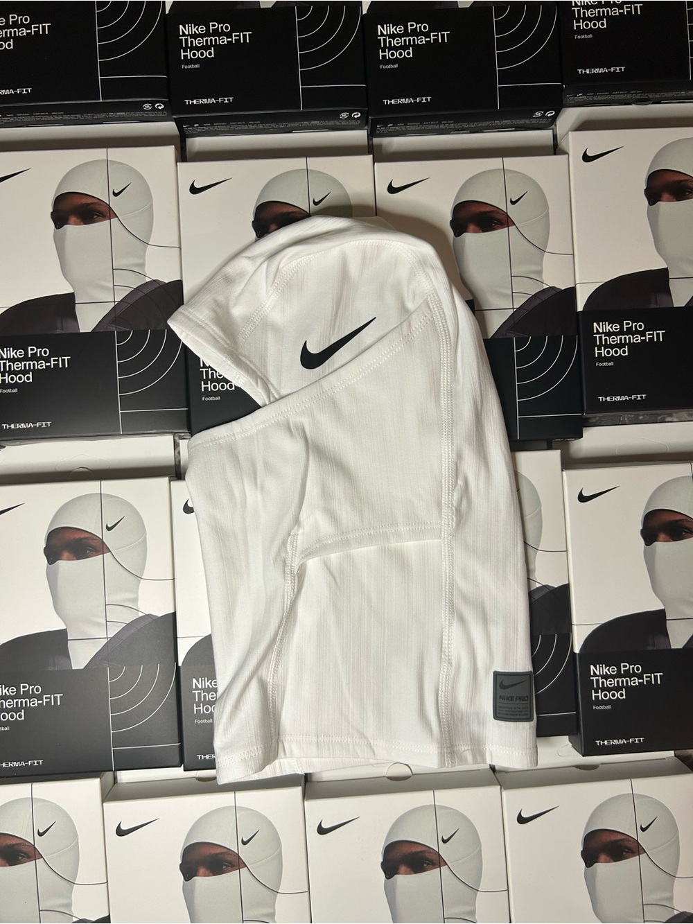 Nike White Pro Balaclava Hood with Logo Patch